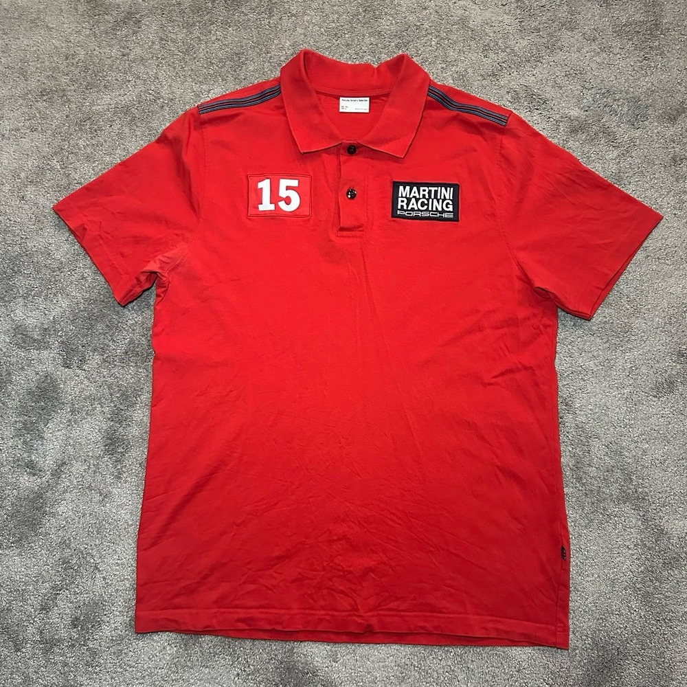 Martini Porsche Racing Polo Shirt Mens L Large Red #15 Drivers Selection